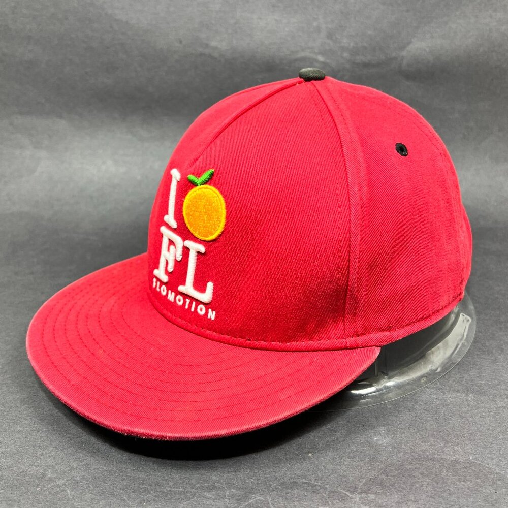Flomotion Snapback Hat Cap Red Vacation Distressed FL Lifestyle Orange Logo Mens - Picture 2 of 14